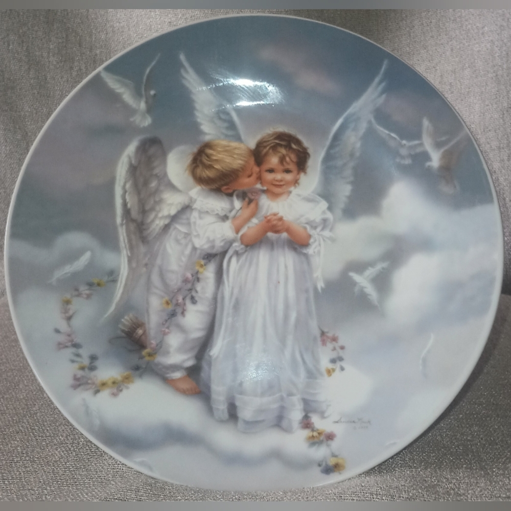 Sandra Kuck By Tri  Sales  Marketing -  Kissing Angels Porcelain Decor Plate